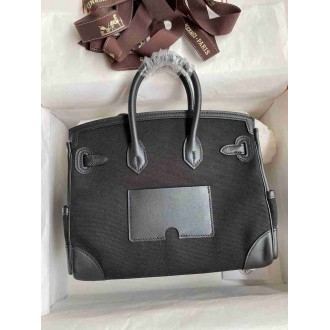Hermes Birkin Cargo 25 Bag in Black Toile and Swift Leather