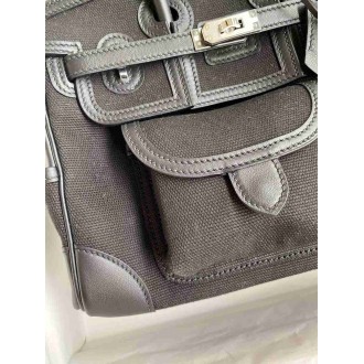Hermes Birkin Cargo 25 Bag in Black Toile and Swift Leather