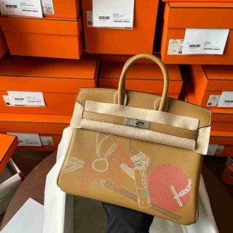 Hermes Birkin Inside Out 25 Bag in Biscuit Swift Calfskin