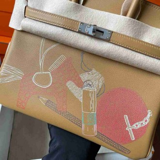Hermes Birkin Inside Out 25 Bag in Biscuit Swift Calfskin