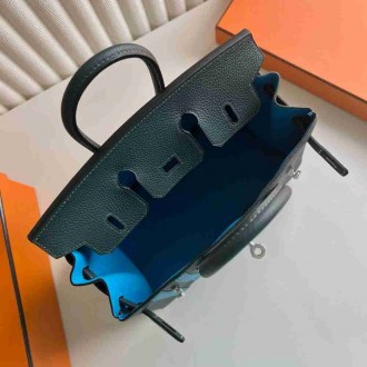 Hermes Birkin Officier 25 Handmade Bag in Vert Cypress Clemence Leather