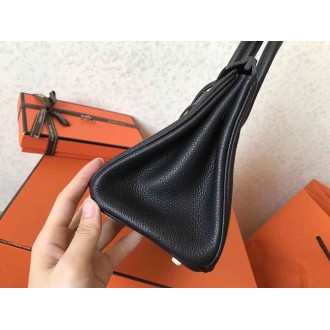 Hermes Black Birkin 25cm Clemence Handmade Bag