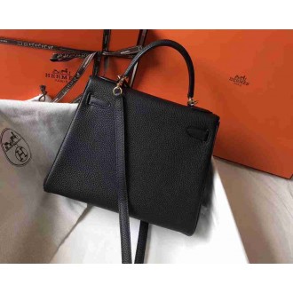 Hermes Black Clemence Kelly 32cm Retourne Bag