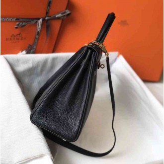 Hermes Black Clemence Kelly 32cm Retourne Bag