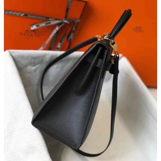 Hermes Black Epsom Kelly 32cm Sellier Bag