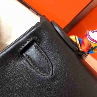 Hermes Black Swift Kelly 28cm Handmade Bag