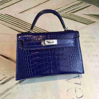 Hermes Blue Alligator Kelly Mini II Handmade Bag