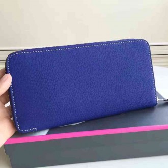 Hermes Blue Electric Clemence Azap Zipped Wallet