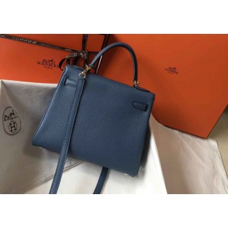 Hermes Blue Agate Clemence Kelly 28cm Bag