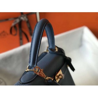 Hermes Blue Agate Clemence Kelly 28cm Bag