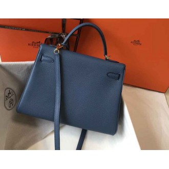 Hermes Blue AgateClemence Kelly 32cm Retourne Bag