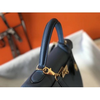 Hermes Blue AgateClemence Kelly 32cm Retourne Bag