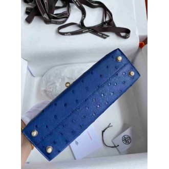 Hermes Blue Electric Ostrich Kelly Mini II Handmade Bag