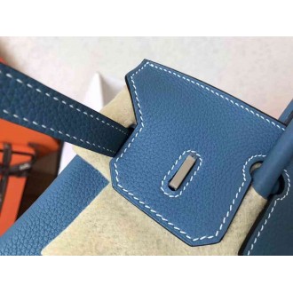 Hermes Blue Jean Birkin 25cm Clemence Handmade Bag