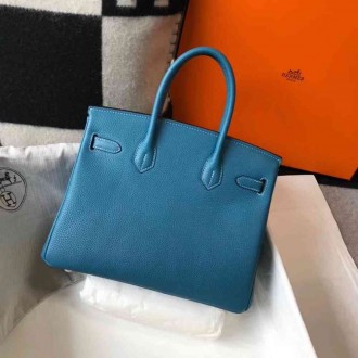 Hermes Blue Jean Clemence Birkin 30cm Bag