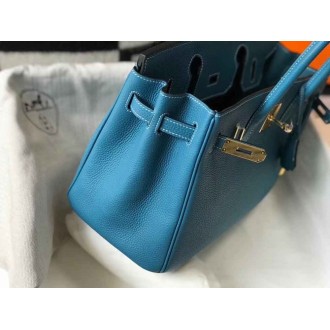 Hermes Blue Jean Clemence Birkin 30cm Bag