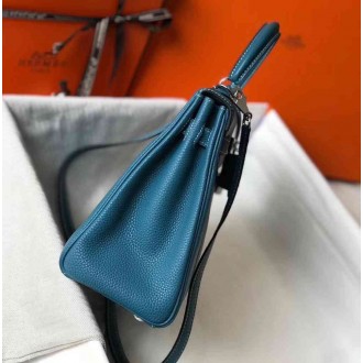 Hermes Blue Jean Clemence Kelly 25cm PHW Bag