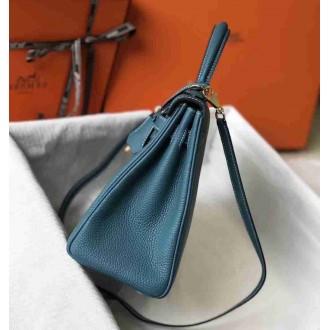 Hermes Blue Jean Clemence Kelly 28cm Bag