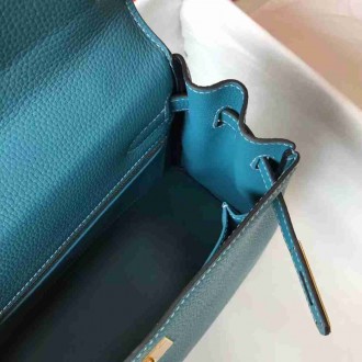 Hermes Blue Jean Clemence Kelly 32cm Retourne Bag