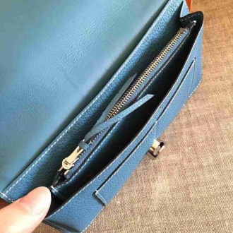 Hermes Blue Jean Dogon Duo Combined Wallet
