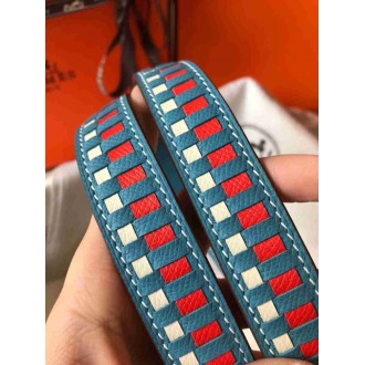 Hermes Blue Jean Tressage Cuir 25MM Bag Strap