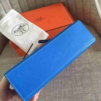 Hermes Blue Kelly Pochette Swift Handmade Bag