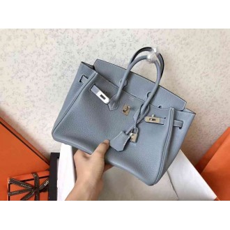 Hermes Blue Lin Birkin 25cm Clemence Handmade Bag