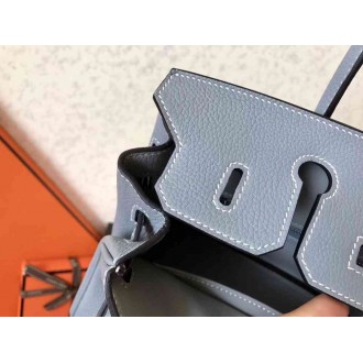 Hermes Blue Lin Birkin 25cm Clemence Handmade Bag