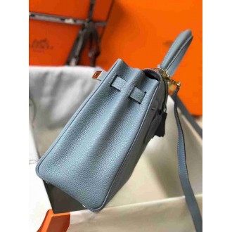 Hermes Blue Lin Clemence Kelly 25cm GHW Bag