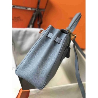 Hermes Blue Lin Clemence Kelly 28cm Bag