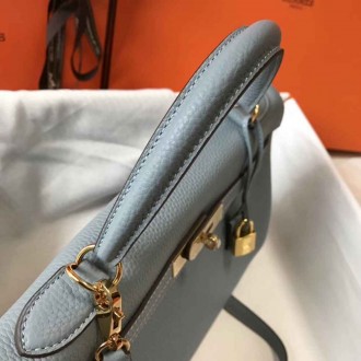 Hermes Blue Lin Clemence Kelly 32cm Retourne Bag