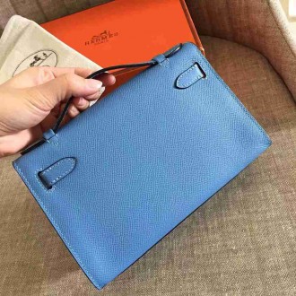 Hermes Blue Paradise Kelly Pochette Epsom Handmade Bag