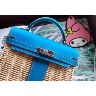 Hermes Blue Picnic Kelly Mini 20cm Wicker Bag