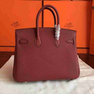 Hermes Bordeaux Birkin 25cm Clemence Handmade Bag
