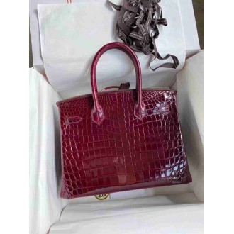 Hermes Bordeaux Birkin 30cm Crocodile Niloticus Shiny Bag