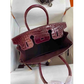 Hermes Bordeaux Birkin 30cm Crocodile Niloticus Shiny Bag