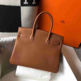 Hermes Brown Clemence Birkin 30cm Bag