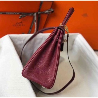 Hermes Bordeaux Clemence Kelly 25cm GHW Bag