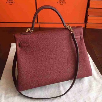 Hermes Bordeaux Clemence Kelly 35cm Handmade Bag