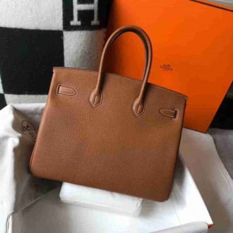 Hermes Brown Clemence Birkin 35cm Bag