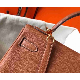 Hermes Brown Clemence Kelly 25cm GHW Bag