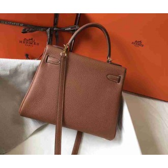 Hermes Brown Clemence Kelly 28cm Bag
