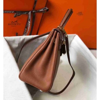 Hermes Brown Clemence Kelly 28cm Bag