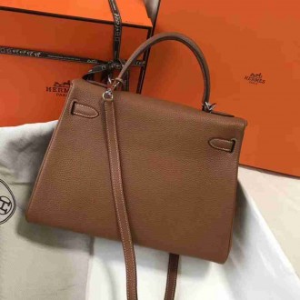 Hermes Brown Clemence Kelly 32cm Retourne Bag