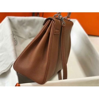 Hermes Brown Clemence Kelly 32cm Retourne Bag