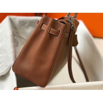 Hermes Brown Clemence Kelly 32cm Retourne Bag