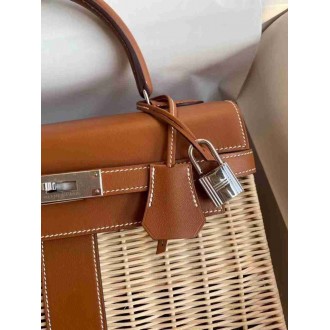 Hermes Brown Picnic Kelly 28cm Wicker Bag