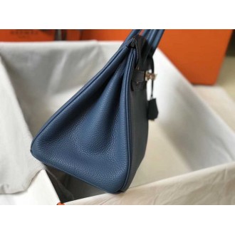 Hermes Blue Agate Clemence Birkin 30cm Bag
