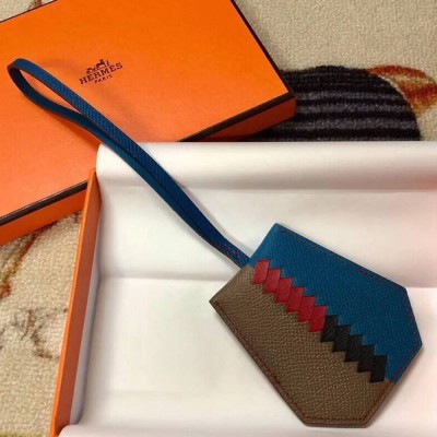 Hermes Clochette Cles Grand Tressage Charm In Taupe Blue