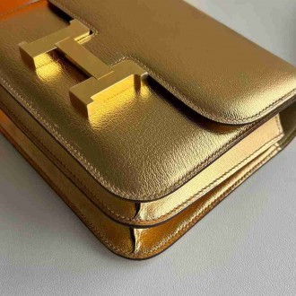 Hermes Constance 1-18 Mirror Bag in Dore Metallic Chevre Mysore Leather